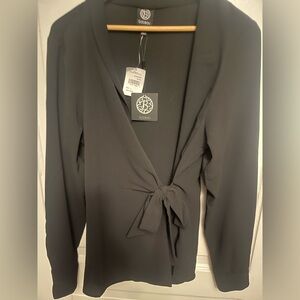 NWT-Bobeau Nordstrom Black Long Sleeve Blazer Wrap Tie Top